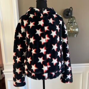 UGG Mandy Star Print Fleece Bomber Style Jacket with Hood, size L
